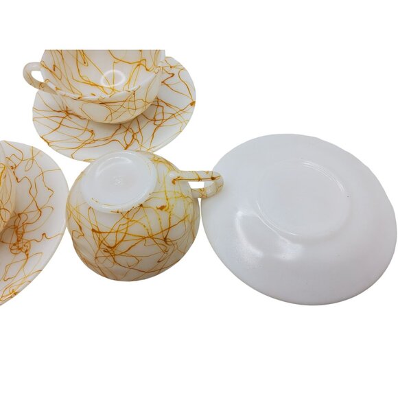 Vintage Hazel Atlas Spagetti Splatter Marbled Milk Glass Tea Cup & Saucer Set Of - Picture 11 of 11